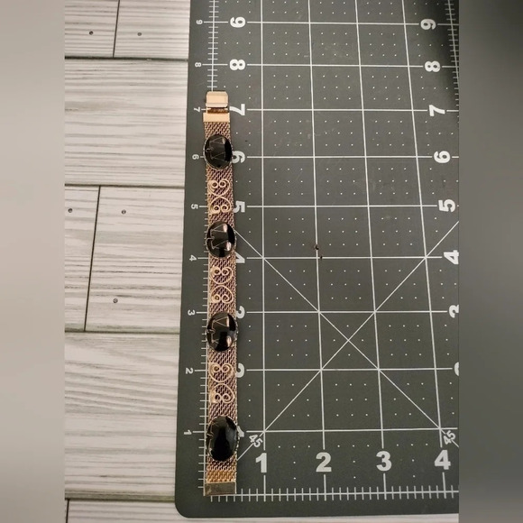 Gorgeous Vintage Goldtone Black Brown Stone Buckle Bracelet Slide Closure Mesh - Picture 5 of 6